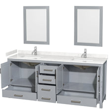 Load image into Gallery viewer, Wyndham Sheffield 80 Inch Double Bathroom Vanity in Gray, Carrara Cultured Marble Countertop, Undermount Square Sinks, 24 Inch Mirrors- Wyndham