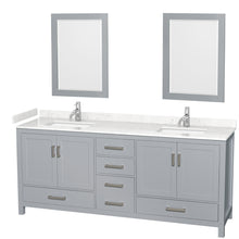 Load image into Gallery viewer, Wyndham Sheffield 80 Inch Double Bathroom Vanity in Gray, Carrara Cultured Marble Countertop, Undermount Square Sinks, 24 Inch Mirrors- Wyndham
