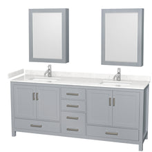 Load image into Gallery viewer, Wyndham Sheffield 80 Inch Double Bathroom Vanity in Gray, Carrara Cultured Marble Countertop, Undermount Square Sinks, Medicine Cabinets- Wyndham