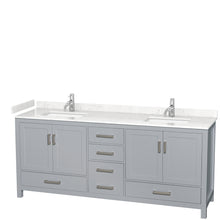 Load image into Gallery viewer, Wyndham Sheffield 80 Inch Double Bathroom Vanity in Gray, Carrara Cultured Marble Countertop, Undermount Square Sinks, No Mirror- Wyndham