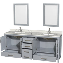 Load image into Gallery viewer, Wyndham Sheffield 80 Inch Double Bathroom Vanity in Gray, Calacatta Quartz Countertop, Undermount Square Sinks, 24 Inch Mirrors- Wyndham