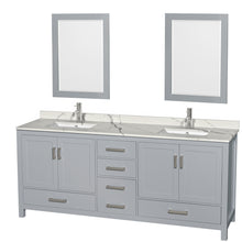 Load image into Gallery viewer, Wyndham Sheffield 80 Inch Double Bathroom Vanity in Gray, Calacatta Quartz Countertop, Undermount Square Sinks, 24 Inch Mirrors- Wyndham