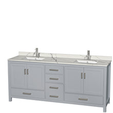 Load image into Gallery viewer, Wyndham Sheffield 80 Inch Double Bathroom Vanity in Gray, Calacatta Quartz Countertop, Undermount Square Sinks, No Mirror- Wyndham