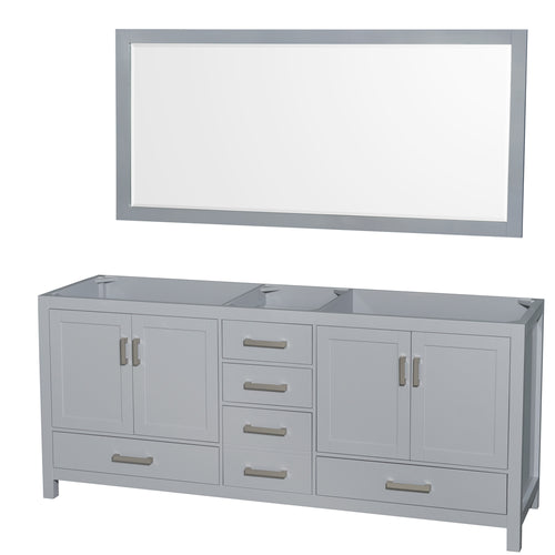 Wyndham Sheffield 80 Inch Double Bathroom Vanity in Gray, No Countertop, No Sink, and 70 Inch Mirror- Wyndham