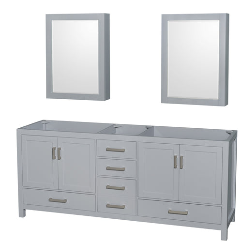 Wyndham Sheffield 80 Inch Double Bathroom Vanity in Gray, No Countertop, No Sink, and Medicine Cabinets- Wyndham