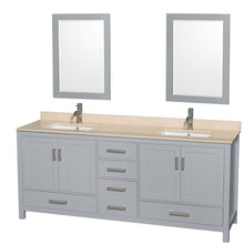 Load image into Gallery viewer, Wyndham Sheffield 80 Inch Double Bathroom Vanity in Gray, Ivory Marble Countertop, Undermount Square Sinks, and 24 Inch Mirrors- Wyndham
