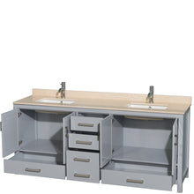 Load image into Gallery viewer, Wyndham Sheffield 80 Inch Double Bathroom Vanity in Gray, Ivory Marble Countertop, Undermount Square Sinks, and No Mirror- Wyndham