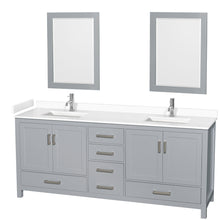 Load image into Gallery viewer, Wyndham Sheffield 80 Inch Double Bathroom Vanity in Gray, White Cultured Marble Countertop, Undermount Square Sinks, 24 Inch Mirrors- Wyndham