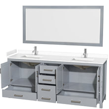 Load image into Gallery viewer, Wyndham Sheffield 80 Inch Double Bathroom Vanity in Gray, White Cultured Marble Countertop, Undermount Square Sinks, 70 Inch Mirror- Wyndham