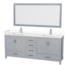 Load image into Gallery viewer, Wyndham Sheffield 80 Inch Double Bathroom Vanity in Gray, White Cultured Marble Countertop, Undermount Square Sinks, 70 Inch Mirror- Wyndham