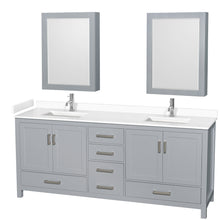 Load image into Gallery viewer, Wyndham Sheffield 80 Inch Double Bathroom Vanity in Gray, White Cultured Marble Countertop, Undermount Square Sinks, Medicine Cabinets- Wyndham