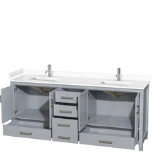 Load image into Gallery viewer, Wyndham Sheffield 80 Inch Double Bathroom Vanity in Gray, White Cultured Marble Countertop, Undermount Square Sinks, No Mirror- Wyndham
