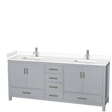 Load image into Gallery viewer, Wyndham Sheffield 80 Inch Double Bathroom Vanity in Gray, White Cultured Marble Countertop, Undermount Square Sinks, No Mirror- Wyndham