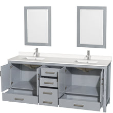 Load image into Gallery viewer, Wyndham Sheffield 80 Inch Double Bathroom Vanity in Gray, White Quartz Countertop, Undermount Square Sinks, 24 Inch Mirrors- Wyndham