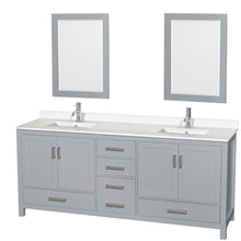 Load image into Gallery viewer, Wyndham Sheffield 80 Inch Double Bathroom Vanity in Gray, White Quartz Countertop, Undermount Square Sinks, 24 Inch Mirrors- Wyndham