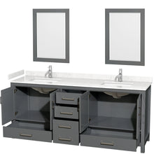 Load image into Gallery viewer, Wyndham Sheffield 80 Inch Double Bathroom Vanity in Dark Gray, Carrara Cultured Marble Countertop, Undermount Square Sinks, 24 Inch Mirrors- Wyndham