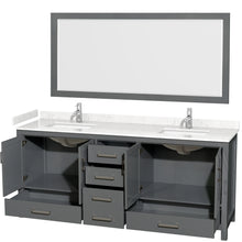Load image into Gallery viewer, Wyndham Sheffield 80 Inch Double Bathroom Vanity in Dark Gray, Carrara Cultured Marble Countertop, Undermount Square Sinks, 70 Inch Mirror- Wyndham