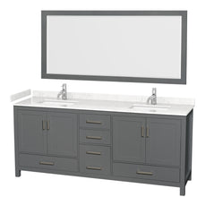 Load image into Gallery viewer, Wyndham Sheffield 80 Inch Double Bathroom Vanity in Dark Gray, Carrara Cultured Marble Countertop, Undermount Square Sinks, 70 Inch Mirror- Wyndham
