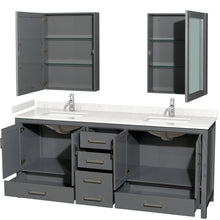 Load image into Gallery viewer, Wyndham Sheffield 80 Inch Double Bathroom Vanity in Dark Gray, Carrara Cultured Marble Countertop, Undermount Square Sinks, Medicine Cabinets- Wyndham
