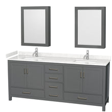 Load image into Gallery viewer, Wyndham Sheffield 80 Inch Double Bathroom Vanity in Dark Gray, Carrara Cultured Marble Countertop, Undermount Square Sinks, Medicine Cabinets- Wyndham