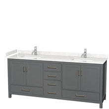 Load image into Gallery viewer, Wyndham Sheffield 80 Inch Double Bathroom Vanity in Dark Gray, Carrara Cultured Marble Countertop, Undermount Square Sinks, No Mirror- Wyndham