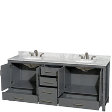 Load image into Gallery viewer, Wyndham Sheffield 80 Inch Double Bathroom Vanity in Dark Gray, White Carrara Marble Countertop, Undermount Oval Sinks, and No Mirror- Wyndham