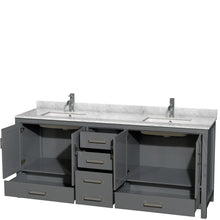 Load image into Gallery viewer, Wyndham Sheffield 80 Inch Double Bathroom Vanity in Dark Gray, White Carrara Marble Countertop, Undermount Square Sinks, and No Mirror- Wyndham