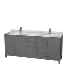 Load image into Gallery viewer, Wyndham Sheffield 80 Inch Double Bathroom Vanity in Dark Gray, White Carrara Marble Countertop, Undermount Square Sinks, and No Mirror- Wyndham