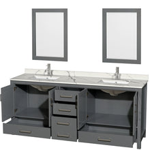 Load image into Gallery viewer, Wyndham Sheffield 80 Inch Double Bathroom Vanity in Dark Gray, Calacatta Quartz Countertop, Undermount Square Sinks, 24 Inch Mirrors- Wyndham