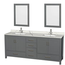Load image into Gallery viewer, Wyndham Sheffield 80 Inch Double Bathroom Vanity in Dark Gray, Calacatta Quartz Countertop, Undermount Square Sinks, 24 Inch Mirrors- Wyndham