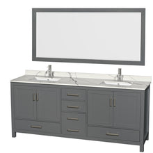 Load image into Gallery viewer, Wyndham Sheffield 80 Inch Double Bathroom Vanity in Dark Gray, Calacatta Quartz Countertop, Undermount Square Sinks, 70 Inch Mirror- Wyndham