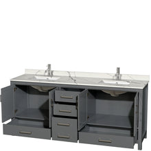 Load image into Gallery viewer, Wyndham Sheffield 80 Inch Double Bathroom Vanity in Dark Gray, Calacatta Quartz Countertop, Undermount Square Sinks, No Mirror- Wyndham