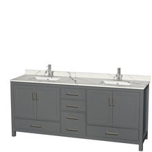 Load image into Gallery viewer, Wyndham Sheffield 80 Inch Double Bathroom Vanity in Dark Gray, Calacatta Quartz Countertop, Undermount Square Sinks, No Mirror- Wyndham