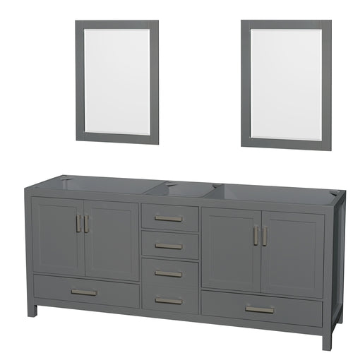 Wyndham Sheffield 80 Inch Double Bathroom Vanity in Dark Gray, No Countertop, No Sink, and 24 Inch Mirrors- Wyndham