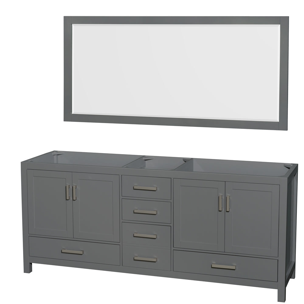 Wyndham Sheffield 80 Inch Double Bathroom Vanity in Dark Gray, No Countertop, No Sink, and 70 Inch Mirror- Wyndham