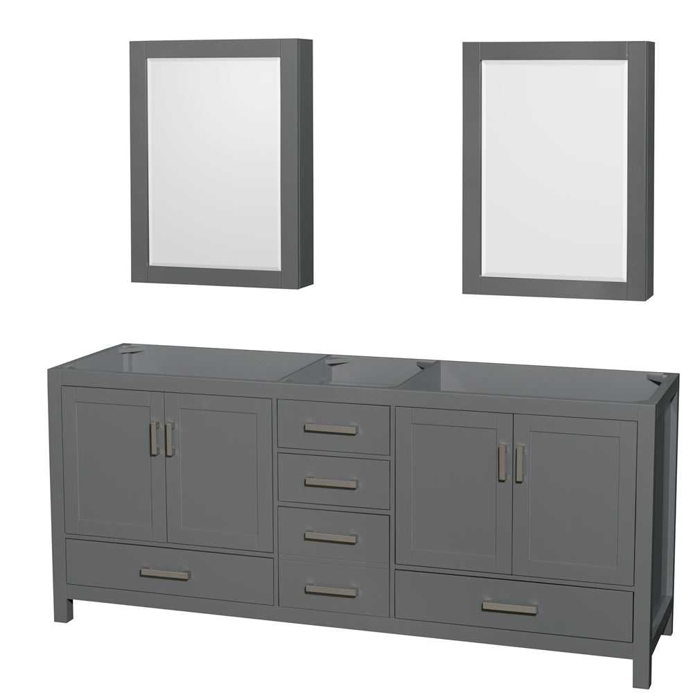 Wyndham Sheffield 80 Inch Double Bathroom Vanity in Dark Gray, No Countertop, No Sink, and Medicine Cabinets- Wyndham
