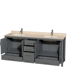 Load image into Gallery viewer, Wyndham Sheffield 80 Inch Double Bathroom Vanity in Dark Gray, Ivory Marble Countertop, Undermount Square Sinks, and No Mirror- Wyndham