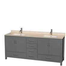 Load image into Gallery viewer, Wyndham Sheffield 80 Inch Double Bathroom Vanity in Dark Gray, Ivory Marble Countertop, Undermount Square Sinks, and No Mirror- Wyndham
