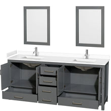 Load image into Gallery viewer, Wyndham Sheffield 80 Inch Double Bathroom Vanity in Dark Gray, White Cultured Marble Countertop, Undermount Square Sinks, 24 Inch Mirrors- Wyndham