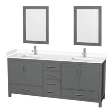 Load image into Gallery viewer, Wyndham Sheffield 80 Inch Double Bathroom Vanity in Dark Gray, White Cultured Marble Countertop, Undermount Square Sinks, 24 Inch Mirrors- Wyndham