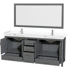 Load image into Gallery viewer, Wyndham Sheffield 80 Inch Double Bathroom Vanity in Dark Gray, White Cultured Marble Countertop, Undermount Square Sinks, 70 Inch Mirror- Wyndham