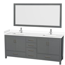 Load image into Gallery viewer, Wyndham Sheffield 80 Inch Double Bathroom Vanity in Dark Gray, White Cultured Marble Countertop, Undermount Square Sinks, 70 Inch Mirror- Wyndham