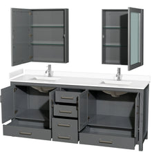 Load image into Gallery viewer, Wyndham Sheffield 80 Inch Double Bathroom Vanity in Dark Gray, White Cultured Marble Countertop, Undermount Square Sinks, Medicine Cabinets- Wyndham