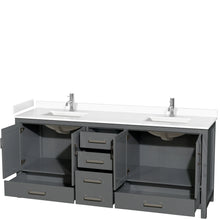 Load image into Gallery viewer, Wyndham Sheffield 80 Inch Double Bathroom Vanity in Dark Gray, White Cultured Marble Countertop, Undermount Square Sinks, No Mirror- Wyndham