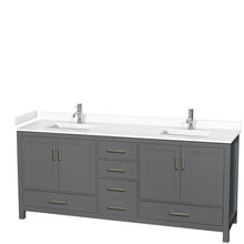 Load image into Gallery viewer, Wyndham Sheffield 80 Inch Double Bathroom Vanity in Dark Gray, White Cultured Marble Countertop, Undermount Square Sinks, No Mirror- Wyndham