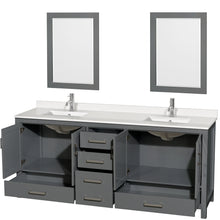 Load image into Gallery viewer, Wyndham Sheffield 80 Inch Double Bathroom Vanity in Dark Gray, White Quartz Countertop, Undermount Square Sinks, 24 Inch Mirrors- Wyndham