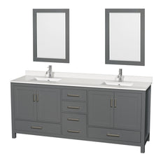 Load image into Gallery viewer, Wyndham Sheffield 80 Inch Double Bathroom Vanity in Dark Gray, White Quartz Countertop, Undermount Square Sinks, 24 Inch Mirrors- Wyndham