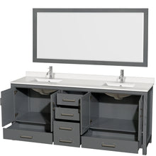 Load image into Gallery viewer, Wyndham Sheffield 80 Inch Double Bathroom Vanity in Dark Gray, White Quartz Countertop, Undermount Square Sinks, 70 Inch Mirror- Wyndham