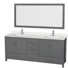 Load image into Gallery viewer, Wyndham Sheffield 80 Inch Double Bathroom Vanity in Dark Gray, White Quartz Countertop, Undermount Square Sinks, 70 Inch Mirror- Wyndham