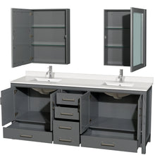 Load image into Gallery viewer, Wyndham Sheffield 80 Inch Double Bathroom Vanity in Dark Gray, White Quartz Countertop, Undermount Square Sinks, Medicine Cabinets- Wyndham
